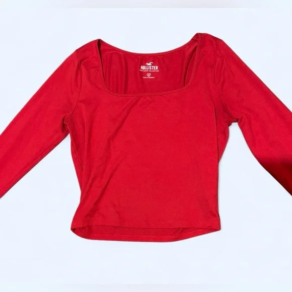 Hollister Women’s Long Sleeve Square Neck Seamless Baby Tee – Red ♥️ (Medium) - Picture 3 of 9